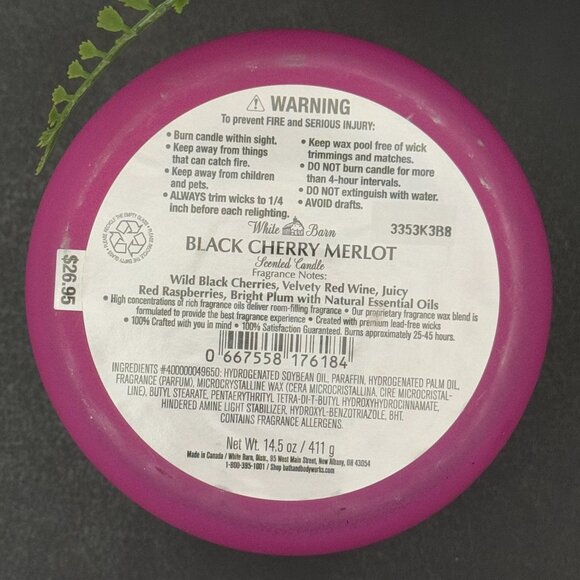 BBW Black Cherry Merlot White Barn Bath & Body Works 3 Wick Candle - Picture 10 of 10